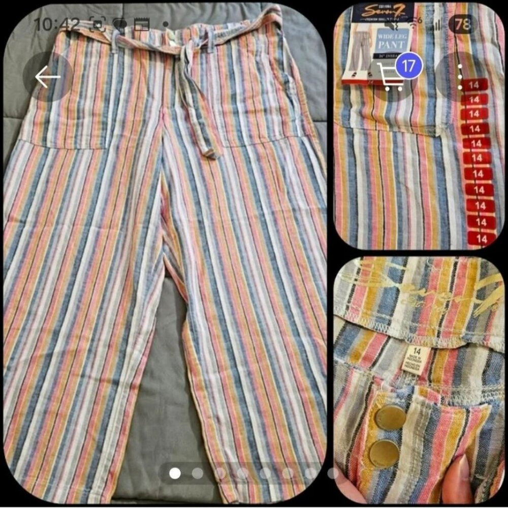 SIZE 14 SEVEN7 PANTS wide leg stripes striped multicolor linen (B7)
